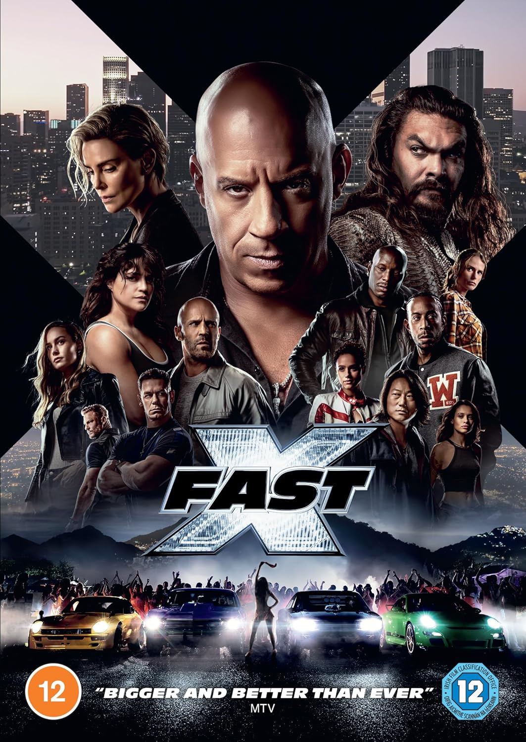 DVD cover art for Fast X featuring the ensemble cast and sports cars.