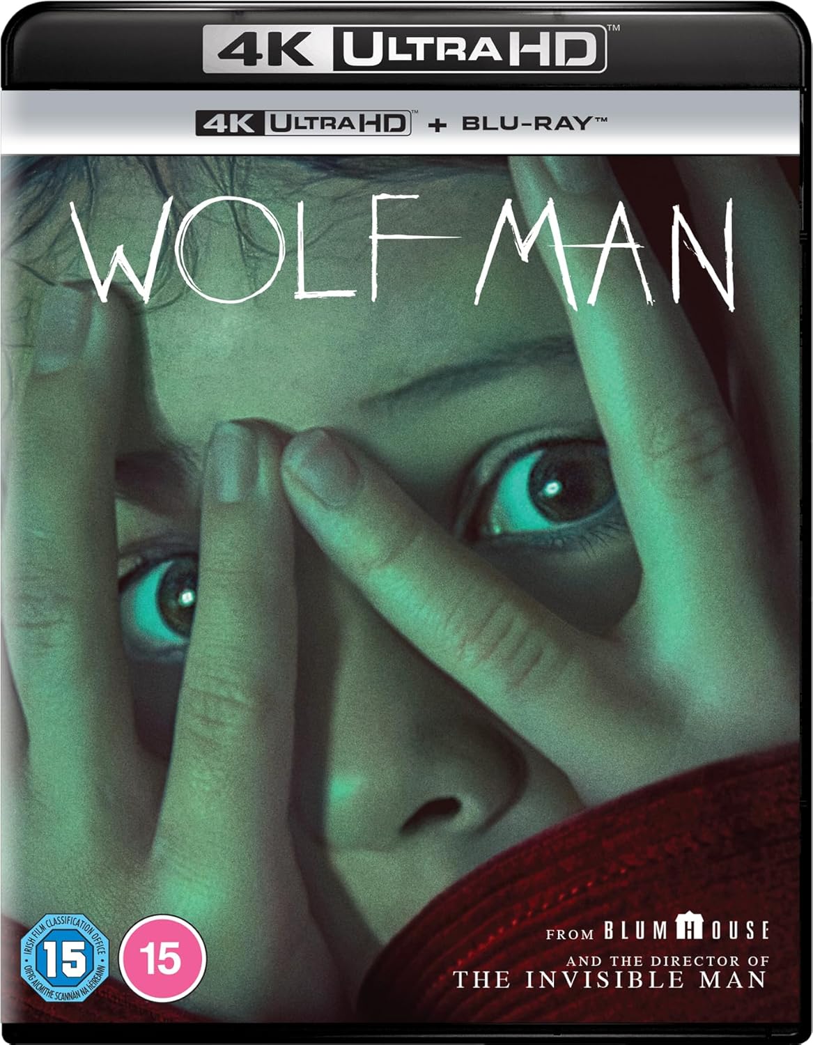 Wolf Man 4K Ultra HD Blu-ray cover featuring a person peering through their fingers.