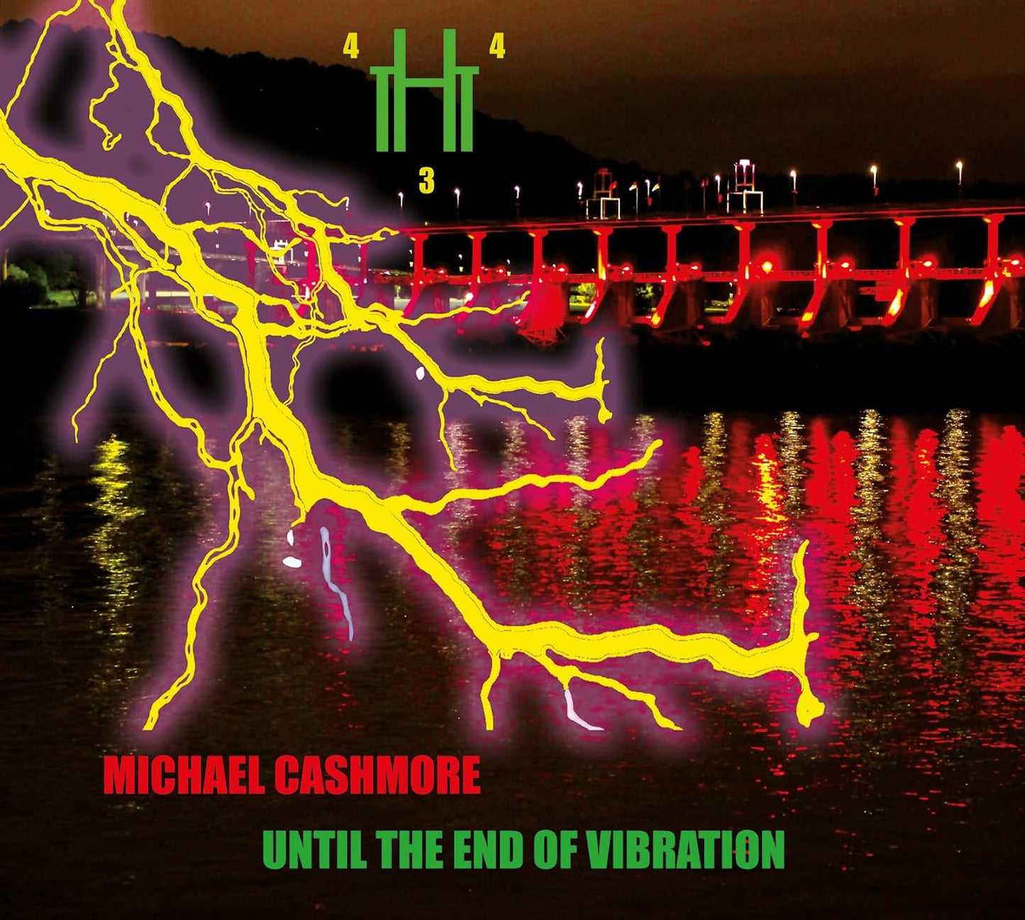 CD cover: lightning strikes over a dark riverside industrial scene.