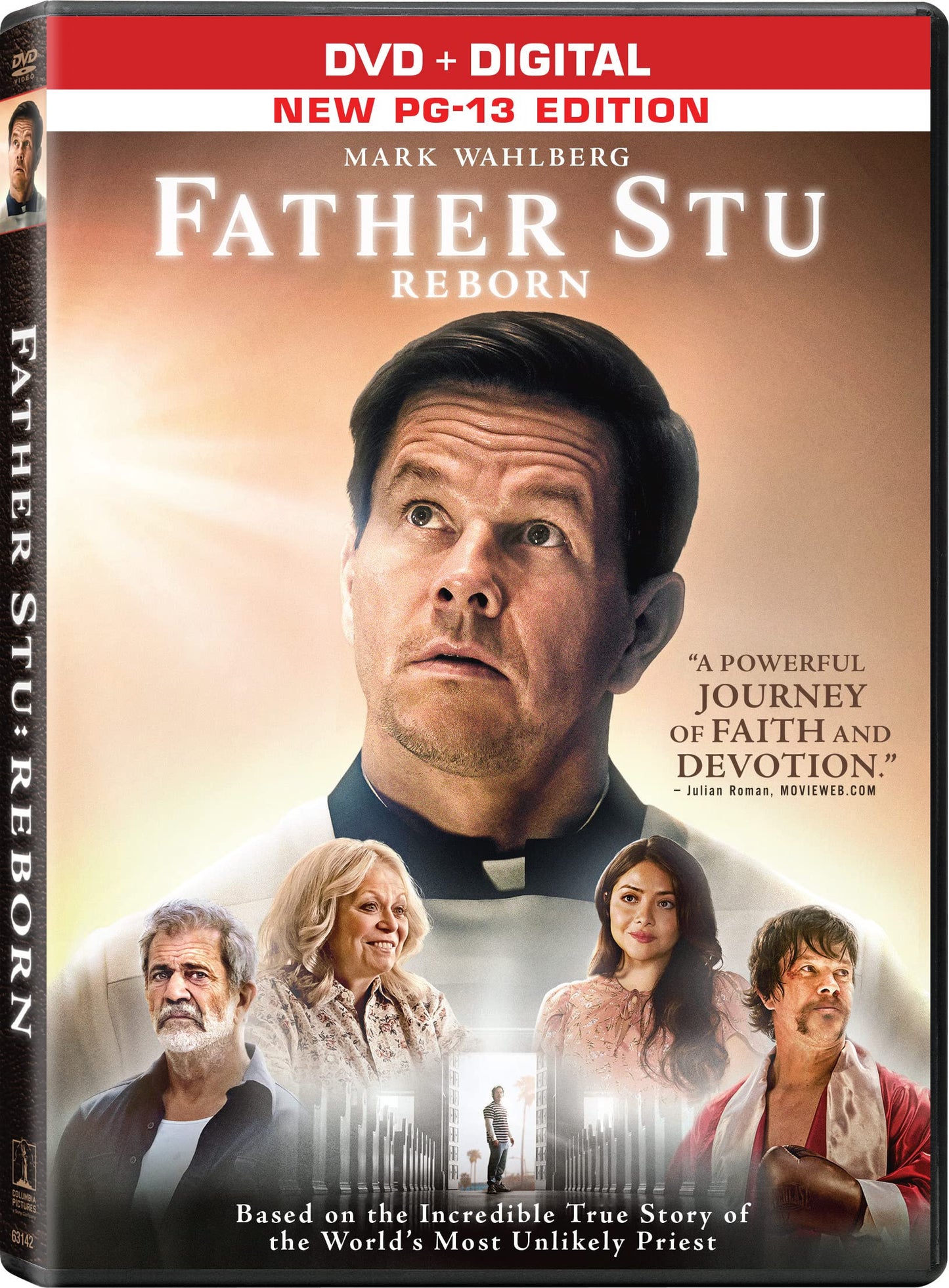 DVD cover for "Father Stu Reborn" starring Mark Wahlberg, with cast group.