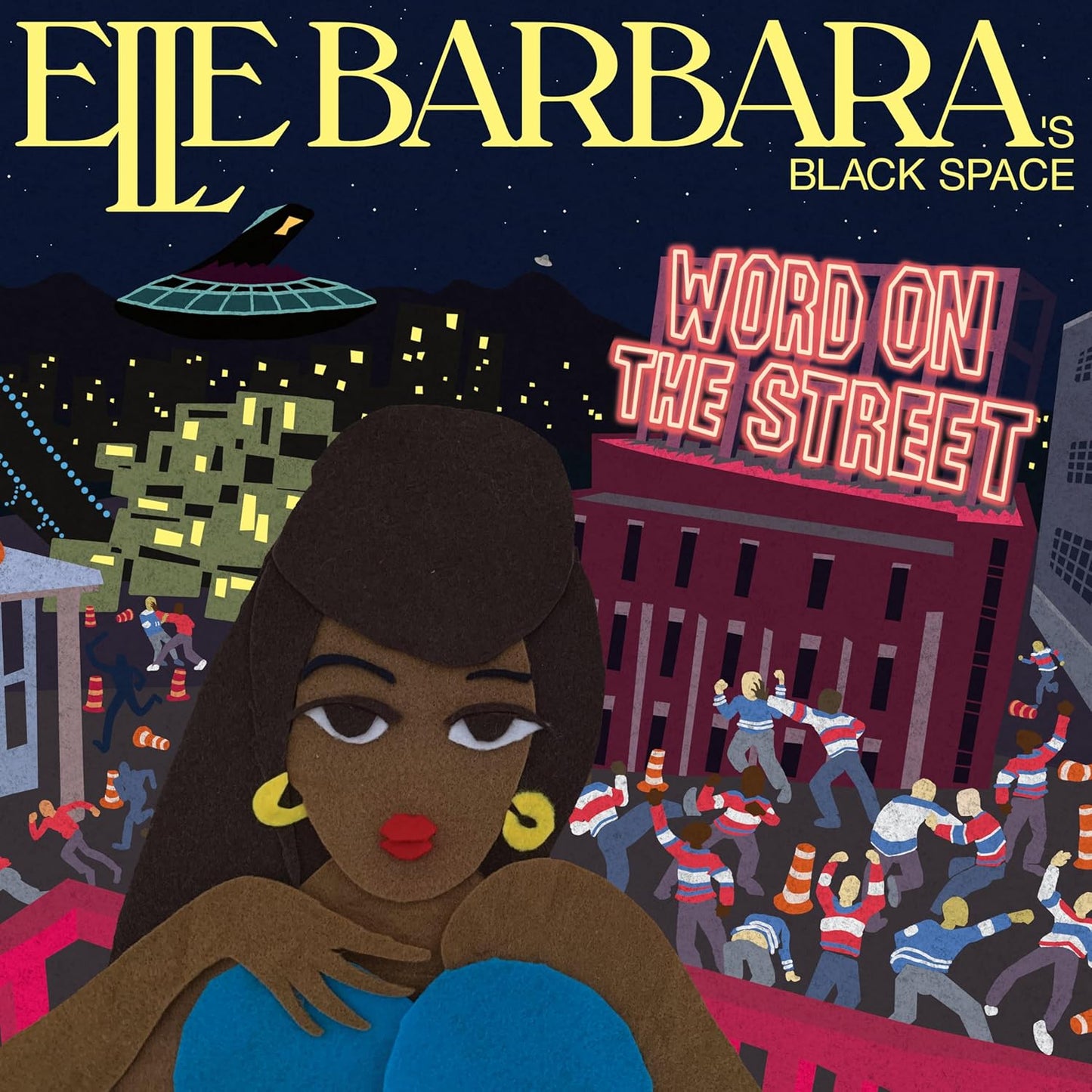 Elle Barbara “Word On The Street” vinyl record cover with illustrated cityscape.