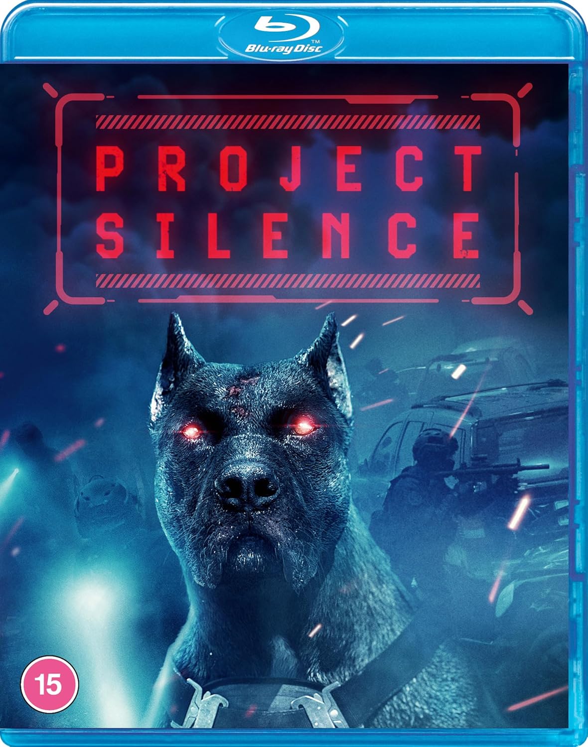 “Project Silence” Blu-ray cover featuring a large black dog and military vehicles.