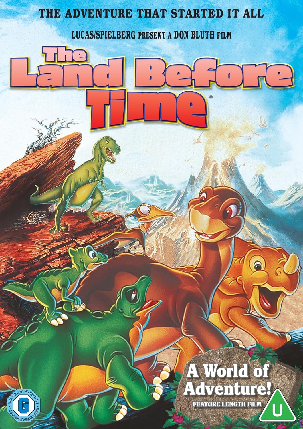 DVD cover for "The Land Before Time" featuring young dinosaurs.