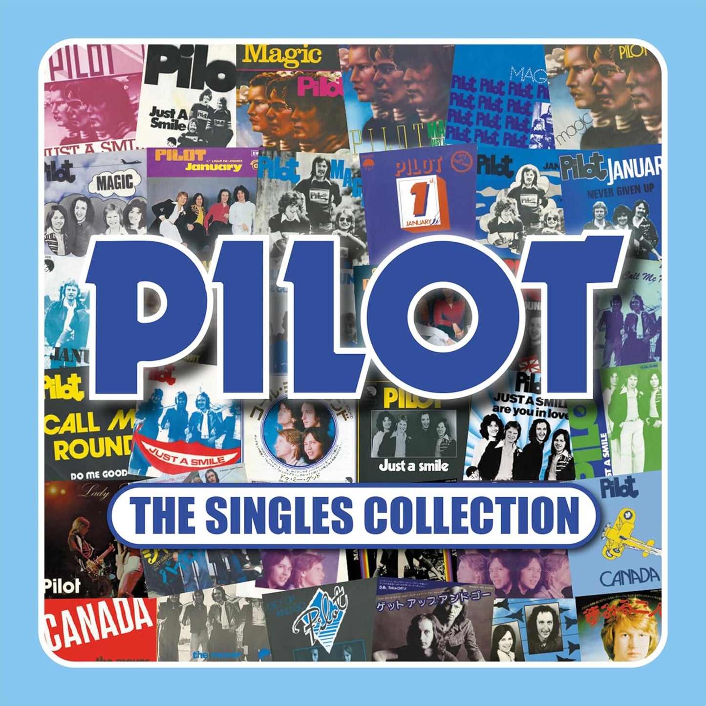 CD cover for Pilot’s “The Singles Collection” featuring band photos and album art.