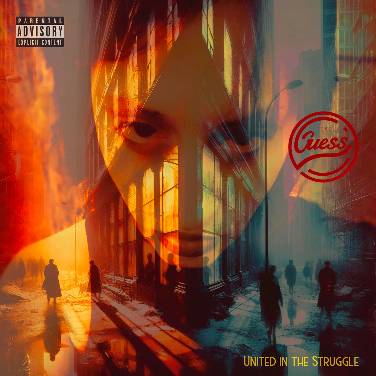 CD cover: blurred figures in a city street, red “Guess” logo.