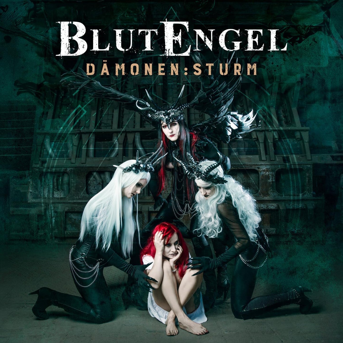 CD cover for Blutengel’s “Dämonen: Sturm” featuring figures in dark attire.