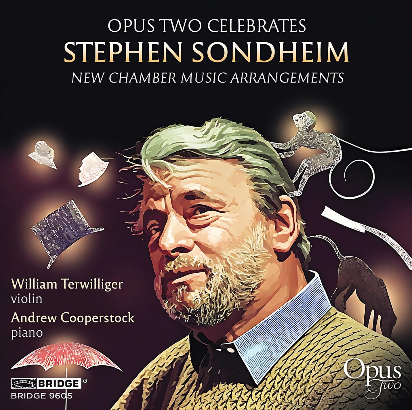 CD cover for Stephen Sondheim arrangements featuring a portrait and abstract art.
