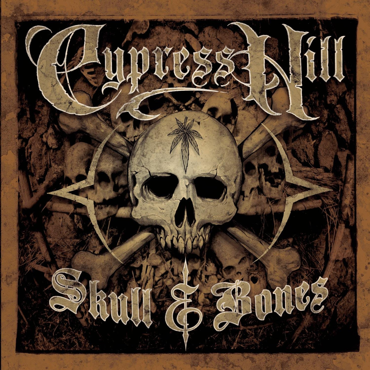 Cypress Hill album cover featuring a skull, crossbones, and cannabis leaf.