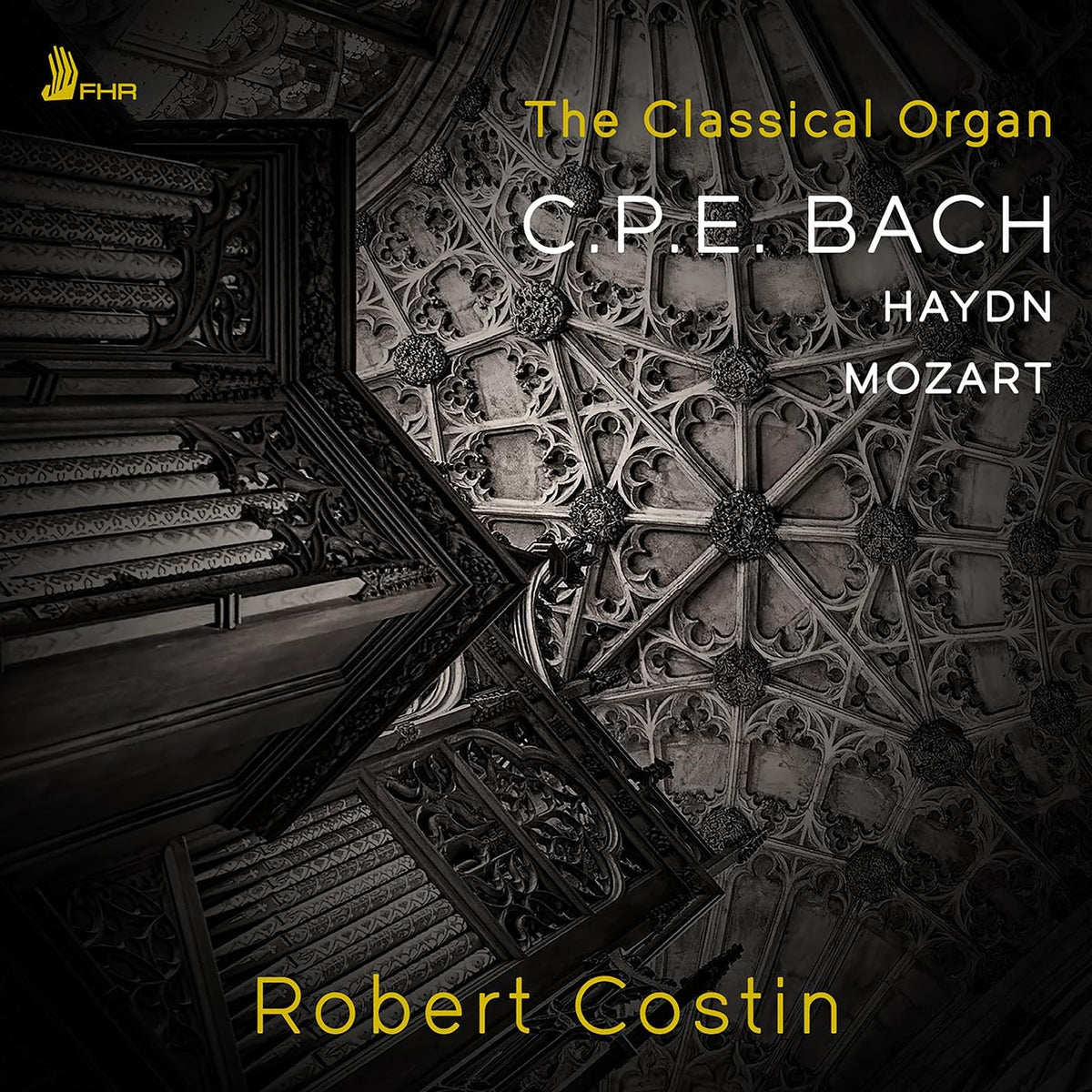 CD cover featuring ornate organ details and composers Bach, Haydn, Mozart.