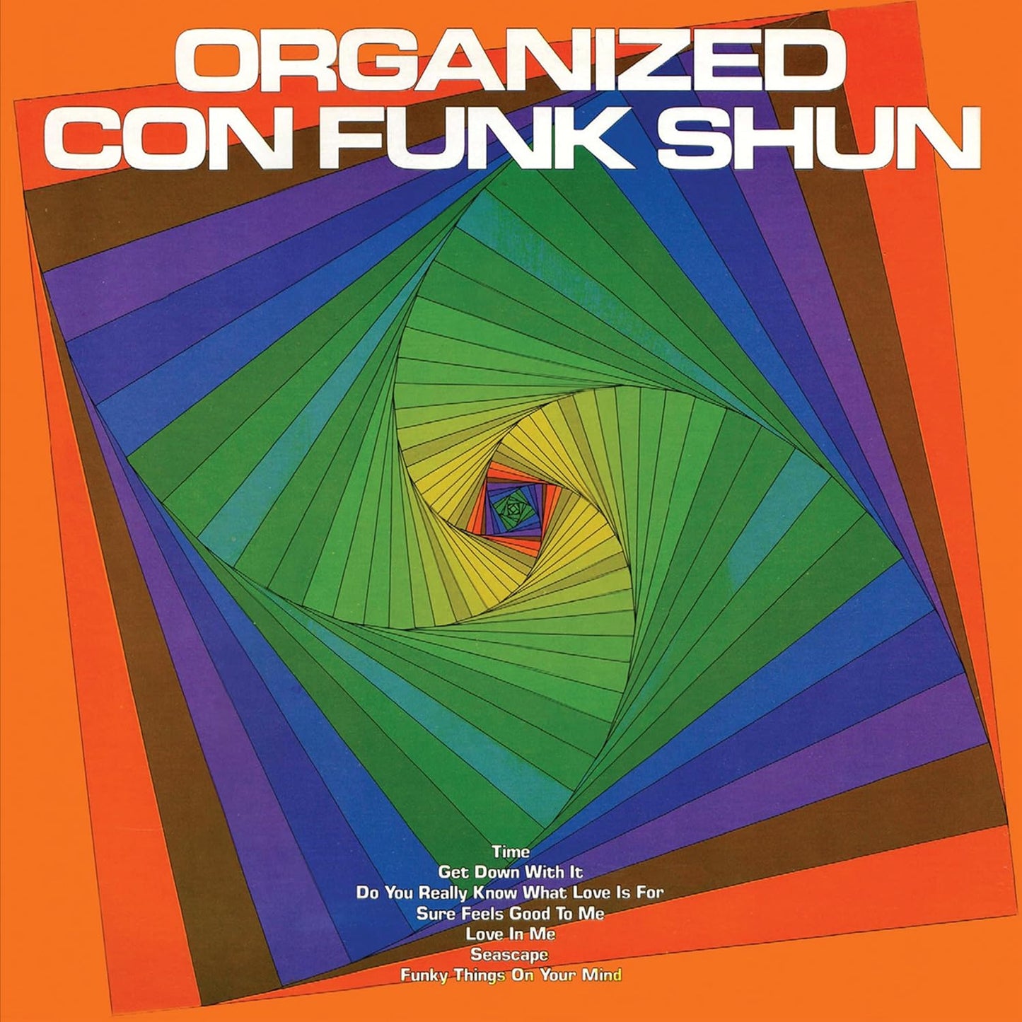 Album cover for Con Funk Shun’s “Organized,” featuring a colorful spiral design.