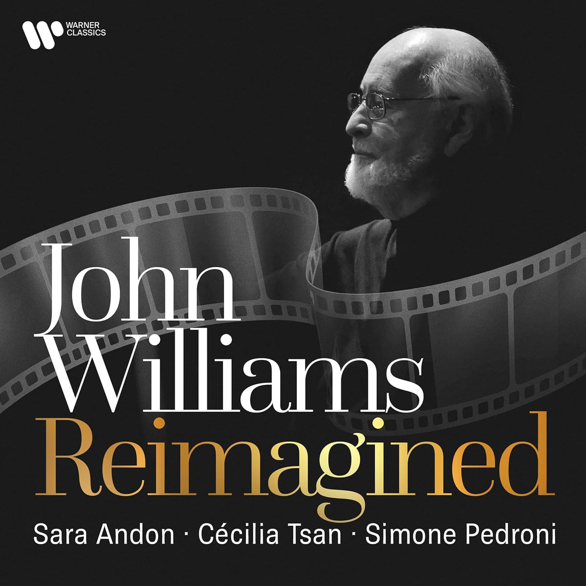 Black and white album cover featuring composer John Williams and filmstrip.