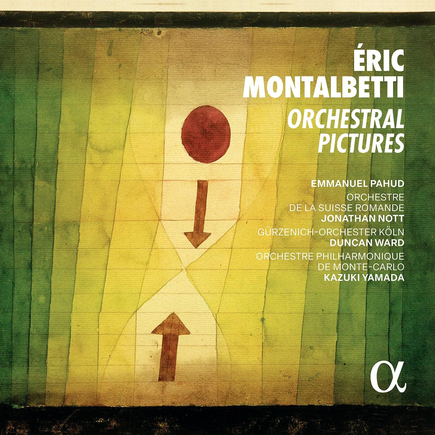 CD cover for “Orchestral Pictures” by Montalbetti, with abstract design.