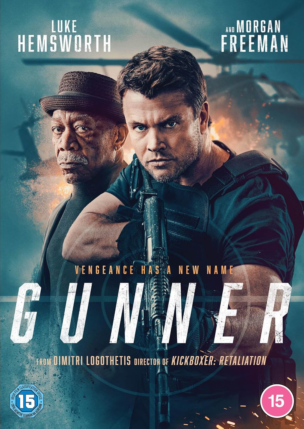 DVD cover for "Gunner" featuring Luke Hemsworth and Morgan Freeman.