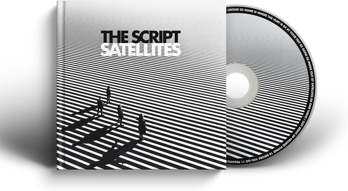 The Script’s “Satellites” CD in jewel case, with striped cover art.