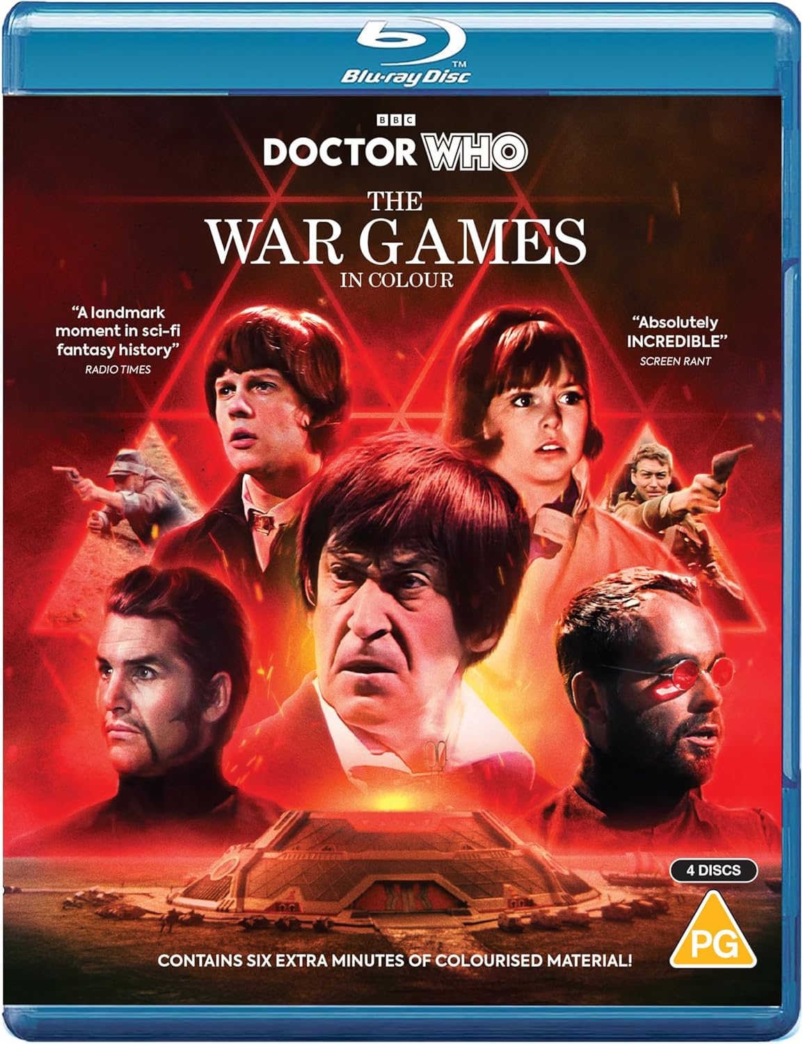 Blu-ray cover for Doctor Who The War Games featuring characters against a red background.
