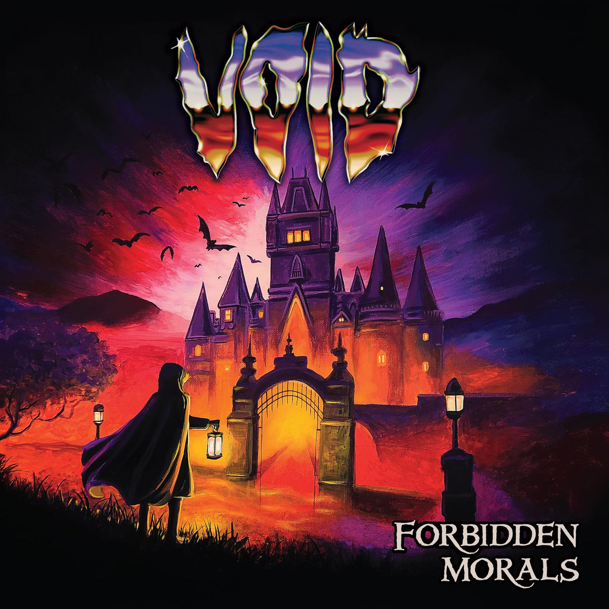 CD cover: castle, bats, figure with lantern, and band name "Void".
