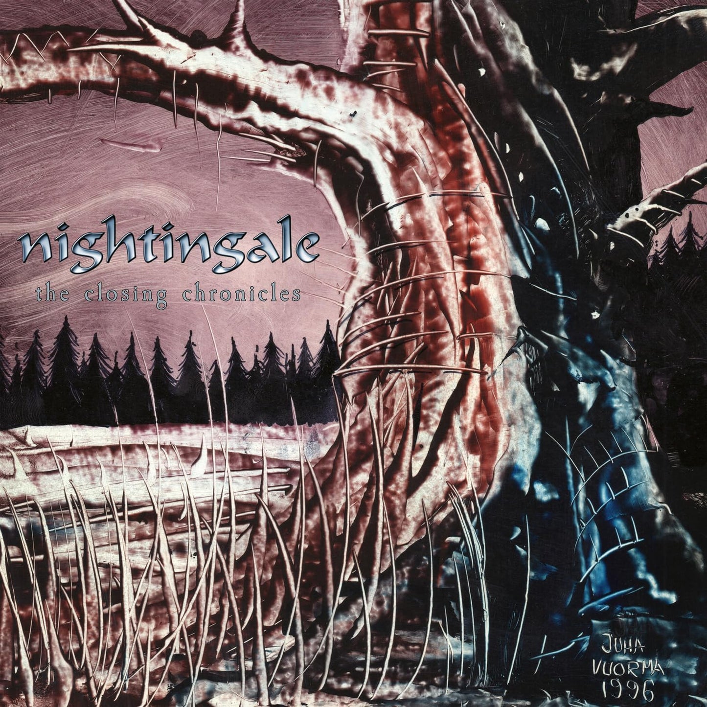 CD cover for Nightingale’s “The Closing Chronicles” with a forest scene.