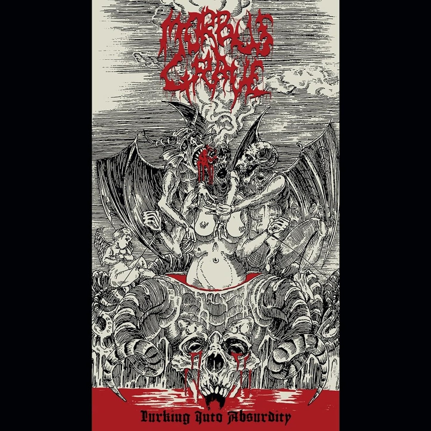 Dark, detailed illustration of demonic figures with album title text.