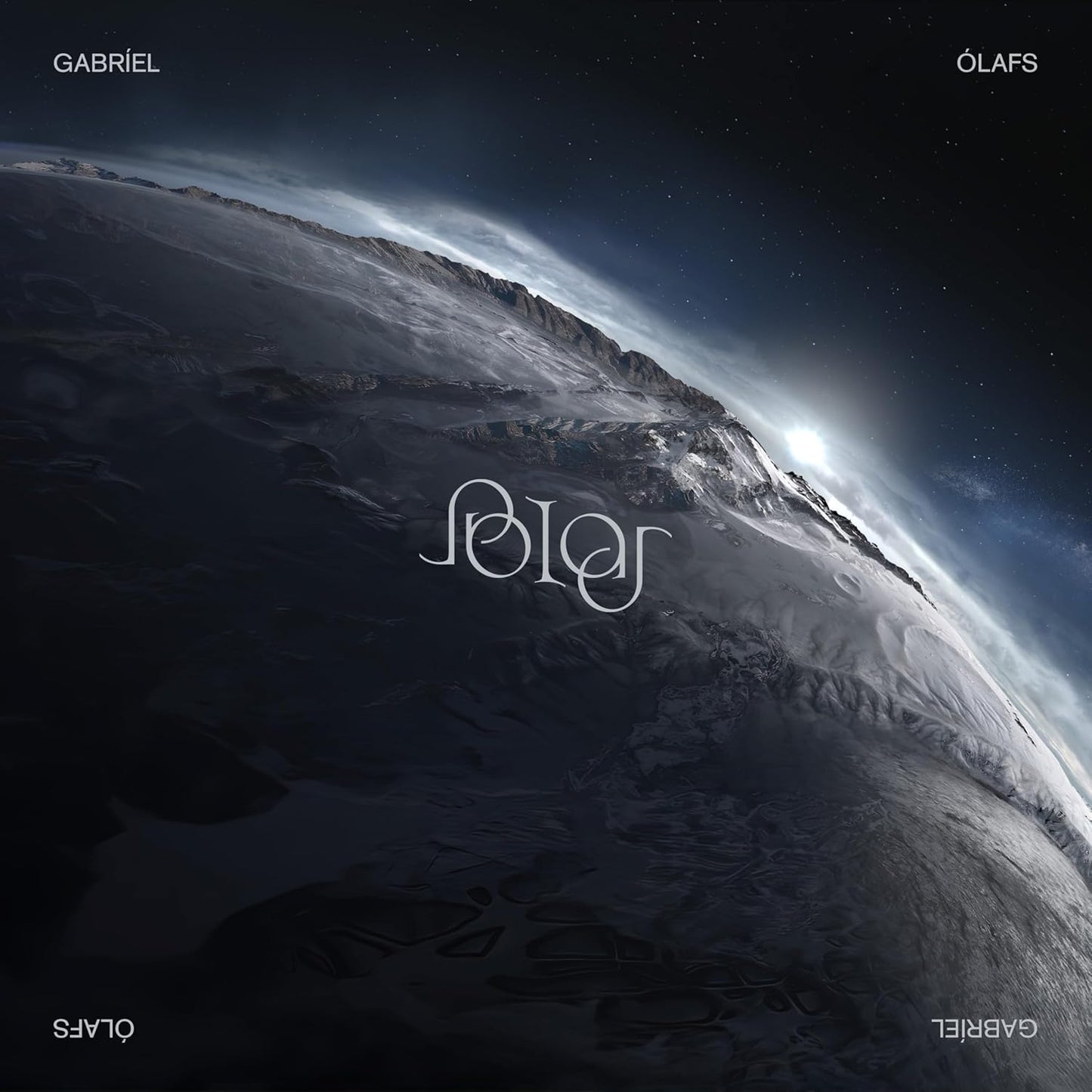 Album cover featuring a frozen, mountainous planetary landscape under a dark starry sky.