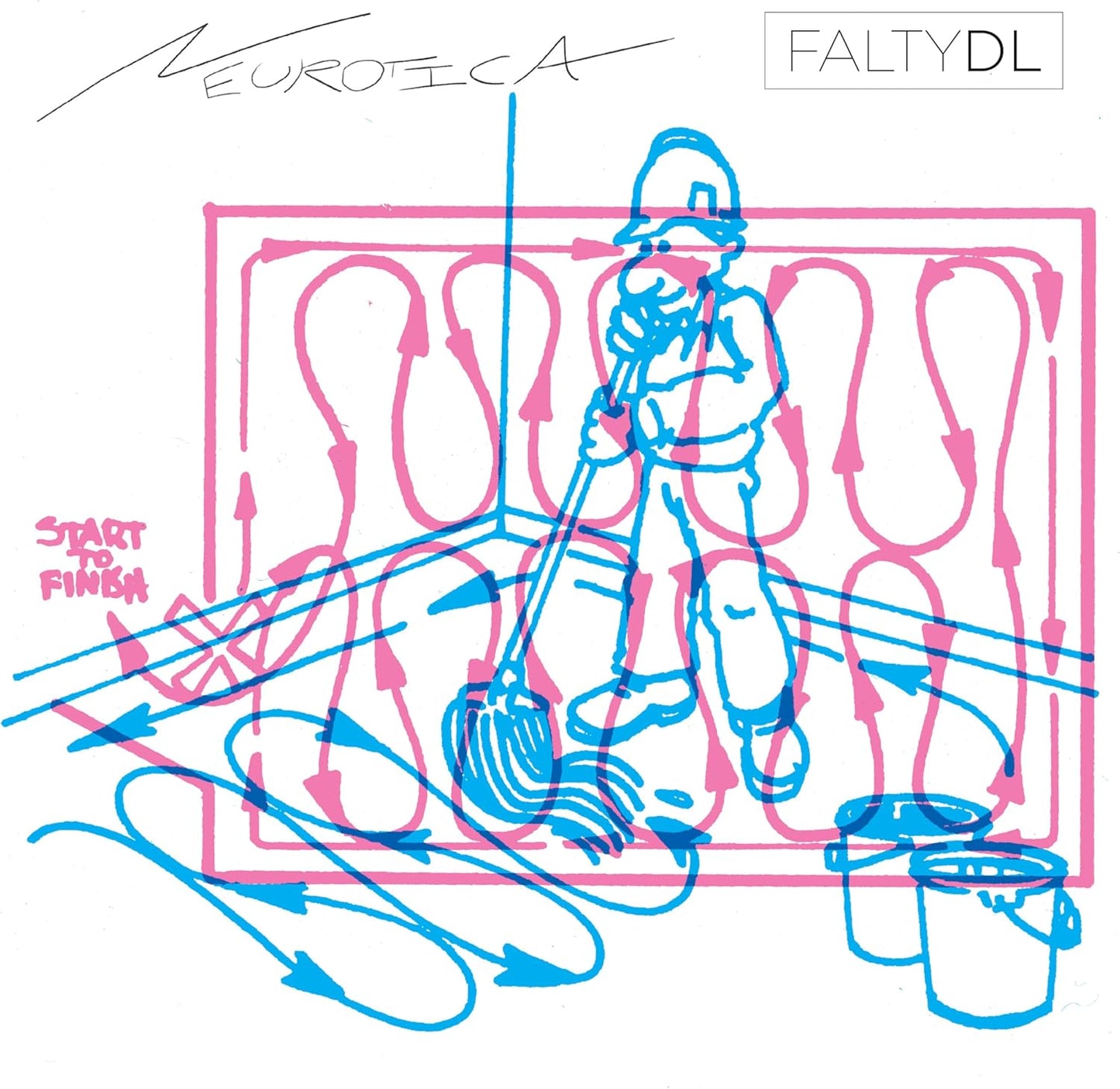 Vinyl record cover: blue line drawing of a person and abstract shapes.