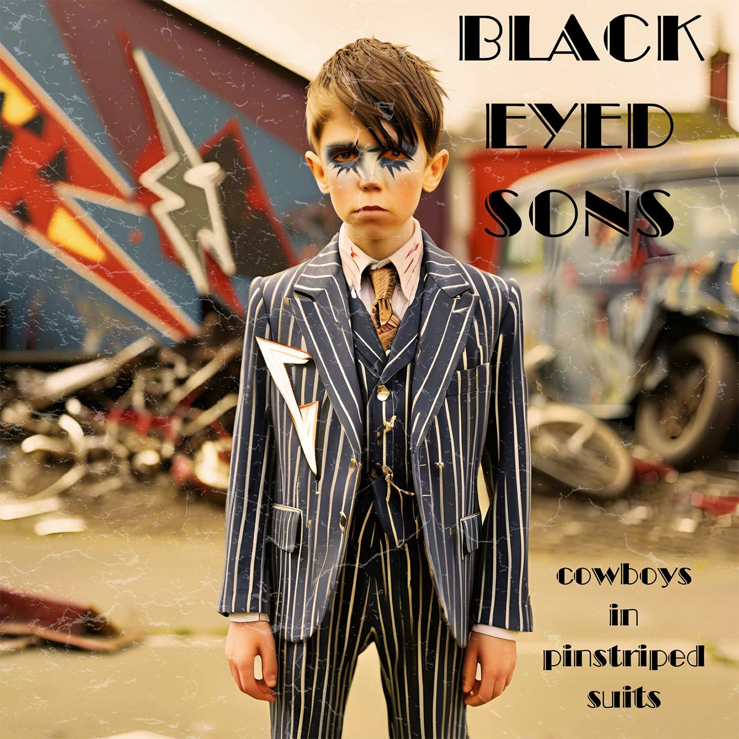 CD cover: boy in pinstripe suit with painted face, cowboy hat.