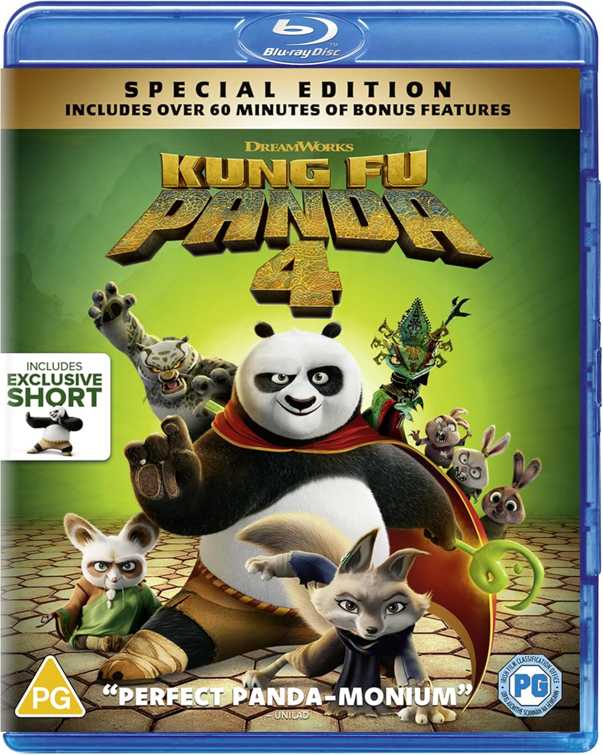 Kung Fu Panda 4 Blu-ray cover featuring Po and new characters.
