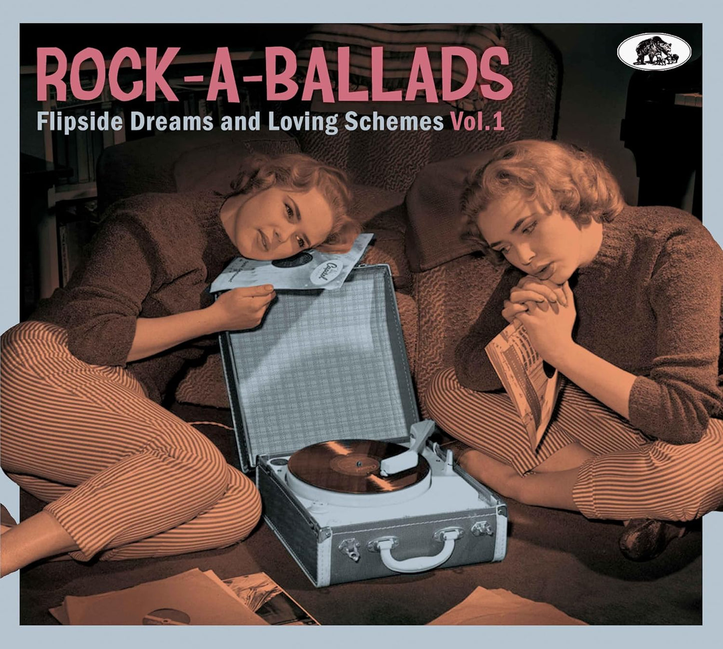 CD cover: two women with a vintage portable record player.