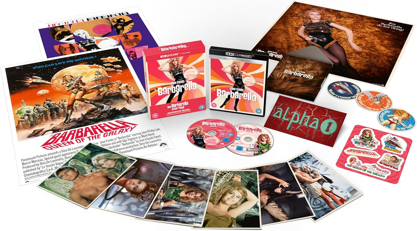 Barbarella" Blu-ray collector’s edition with cover art and film stills.