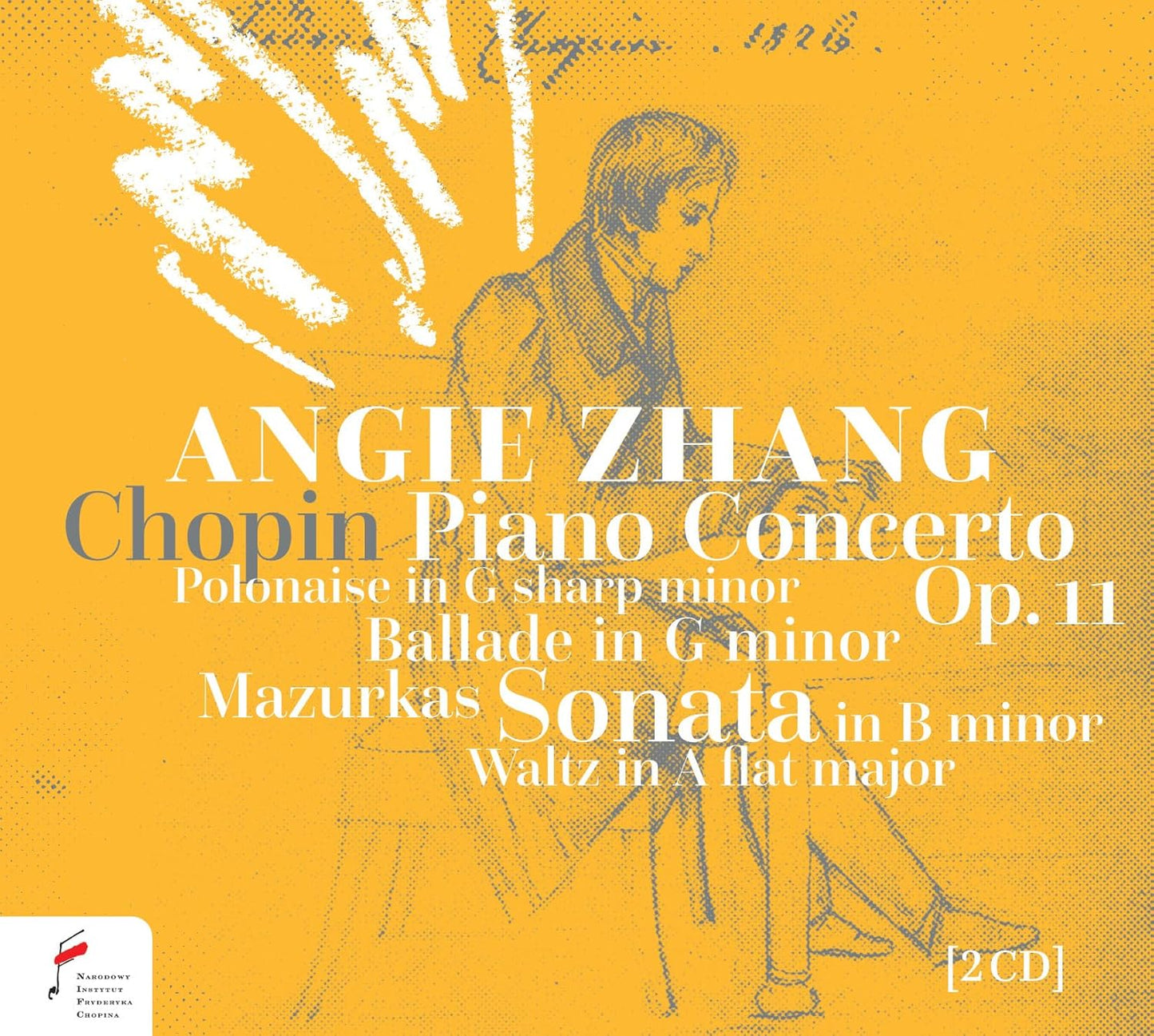 CD cover featuring Angie Zhang, Chopin’s name, and a classical portrait.