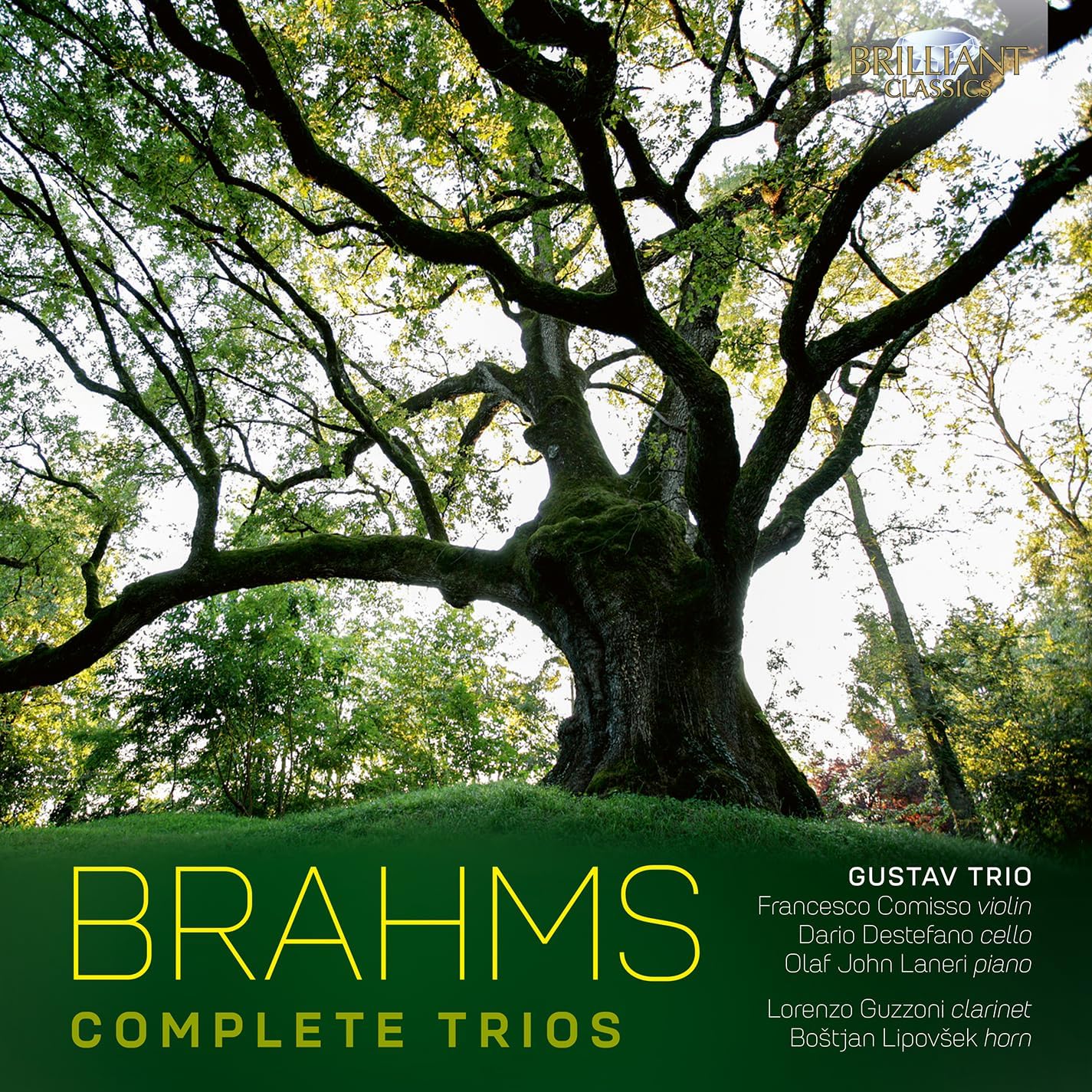 CD case featuring musicians, likely a trio, and text indicating Brahms’ complete trios.