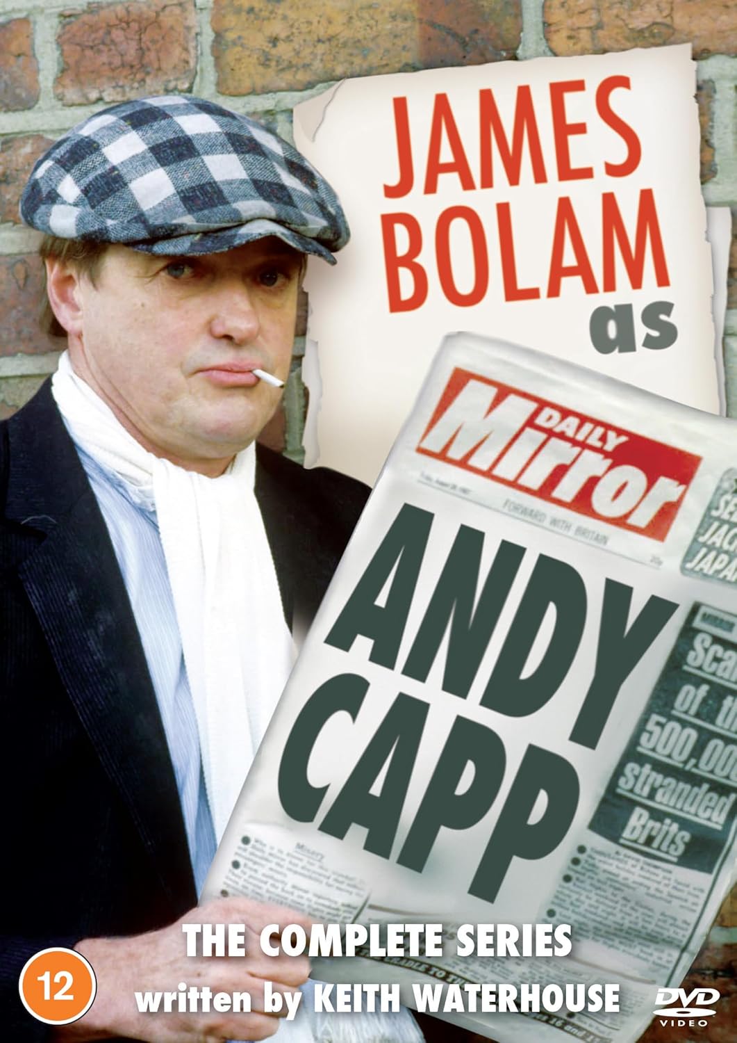 James Bolam as Andy Capp, holding a newspaper, DVD cover art.