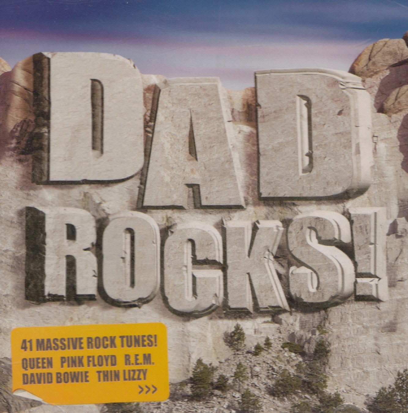 CD cover for "Dad Rocks!" with large, rocky lettering and artist names.