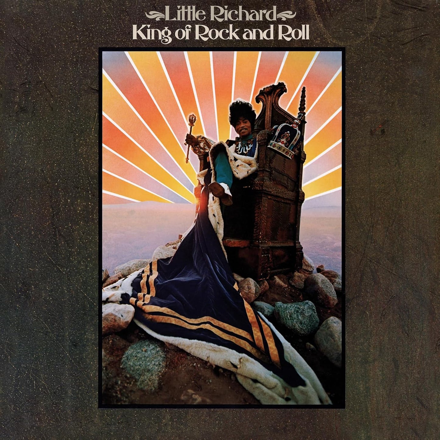 Little Richard as a king with a scepter, album cover art.