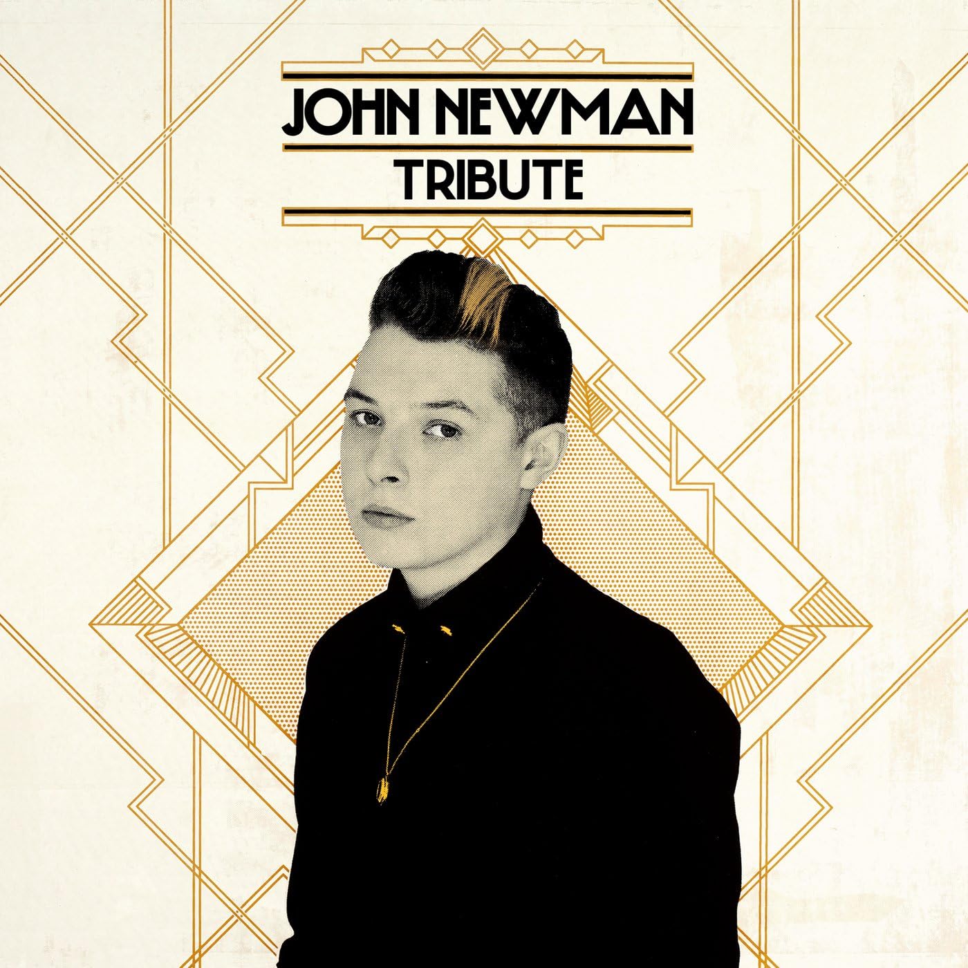 John Newman on a cream background with gold art deco geometric lines and text.