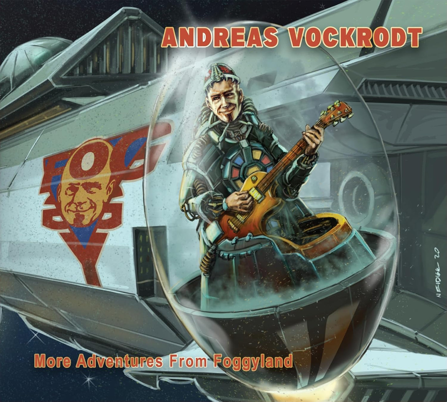 CD cover: illustrated man with guitar in a sci-fi setting.