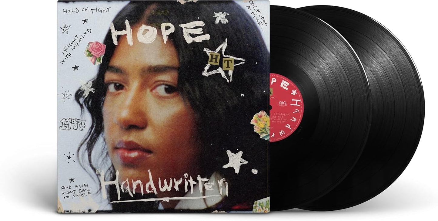 Hope Tala album cover with handwritten text and doodles next to two vinyl records.