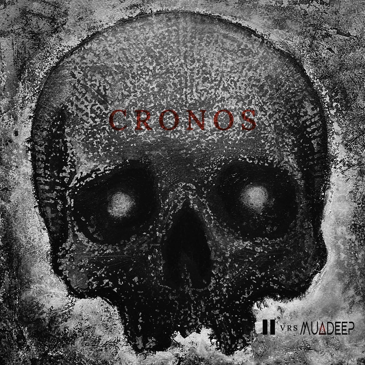 Black and white skull with red text "CRONOS" and artist names below.