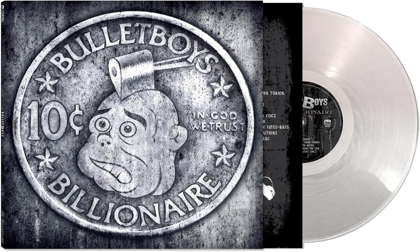 Vinyl record album cover featuring a coin illustration and a clear vinyl disc.