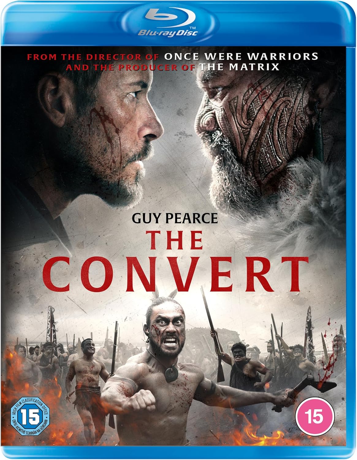 Blu-ray cover for "The Convert" featuring Guy Pearce and battle scene.