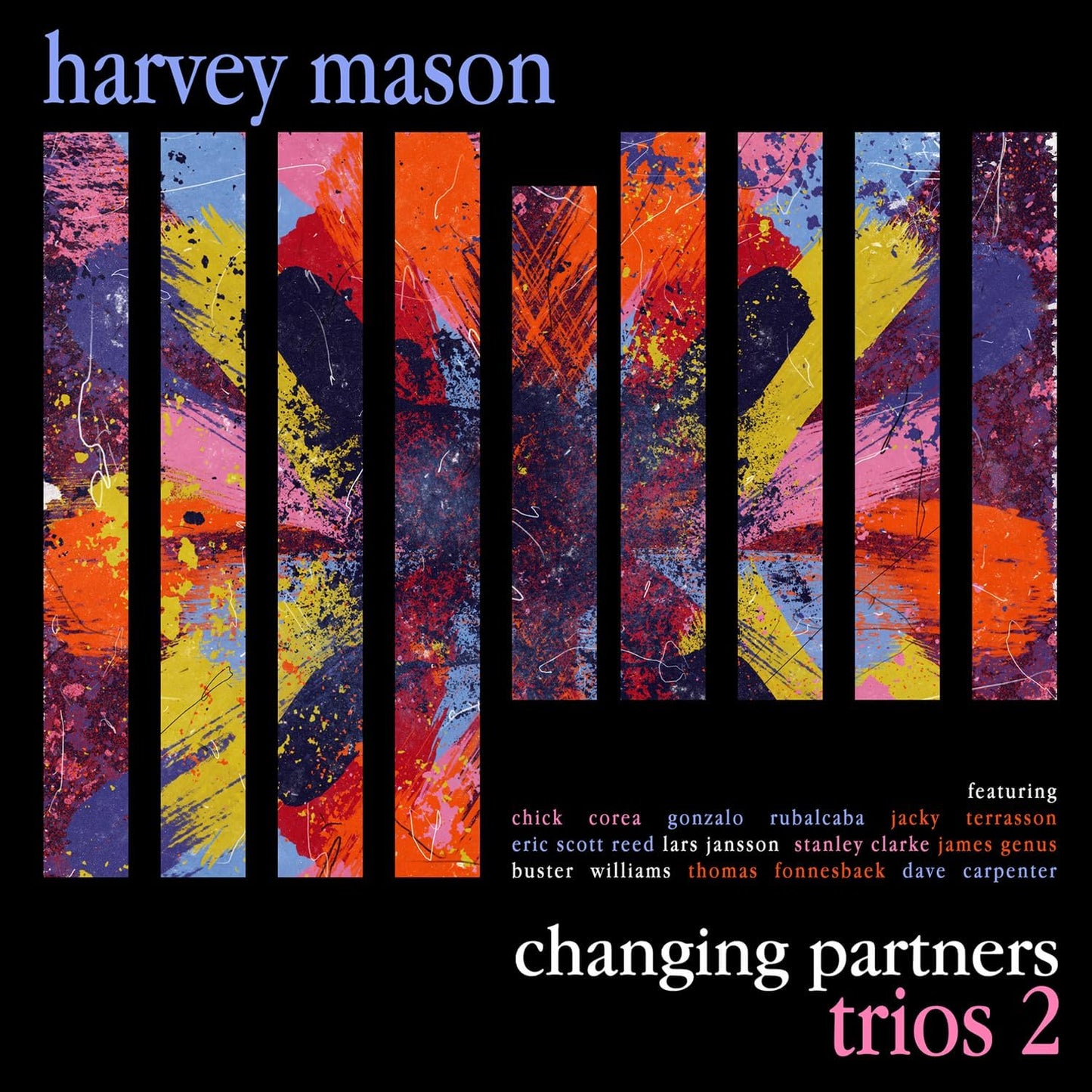 CD cover for Harvey Mason’s “Changing Partners,” abstract colorful stripes.