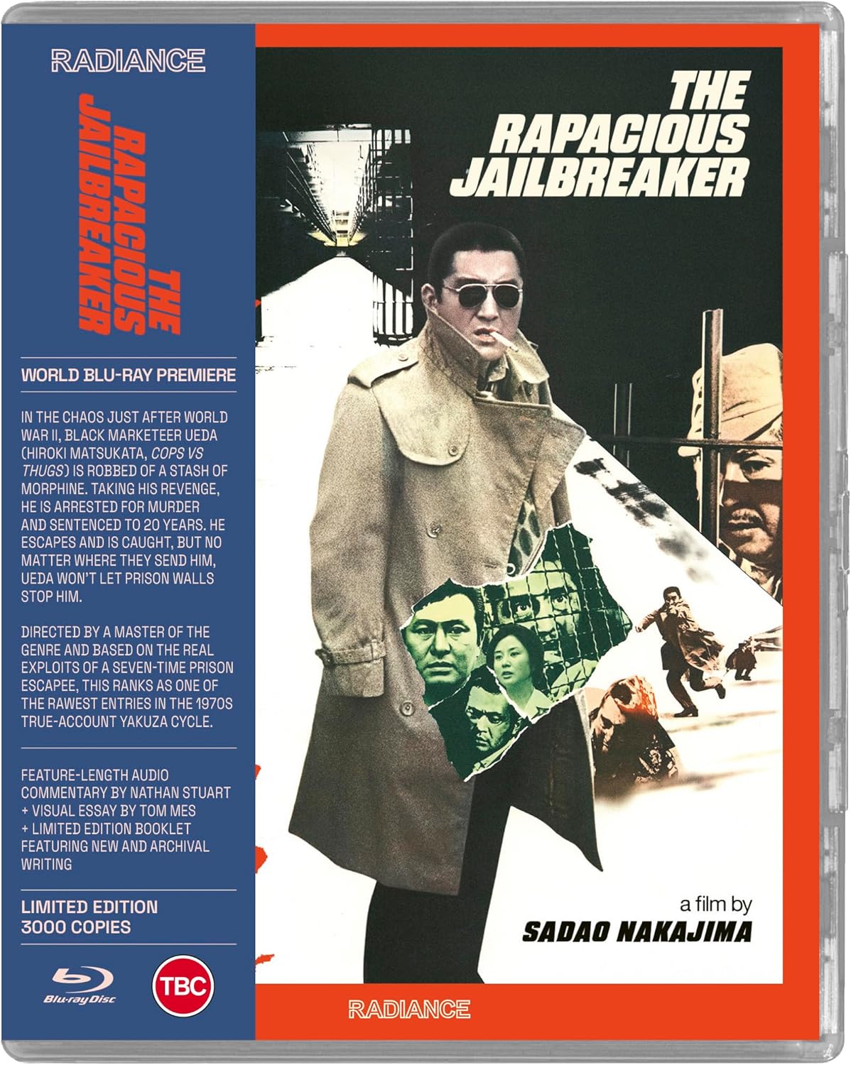 Blu-ray cover for "The Rapacious Jailbreaker," featuring a man in a suit and prison bars.