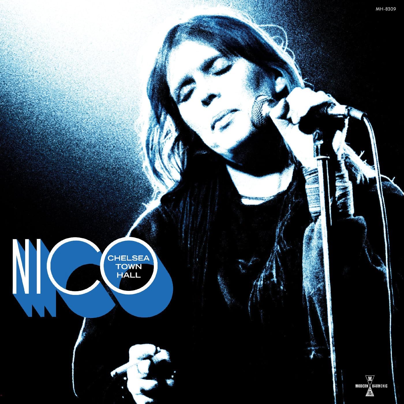 Nico album cover, blue vinyl record, portrait of a woman singing.