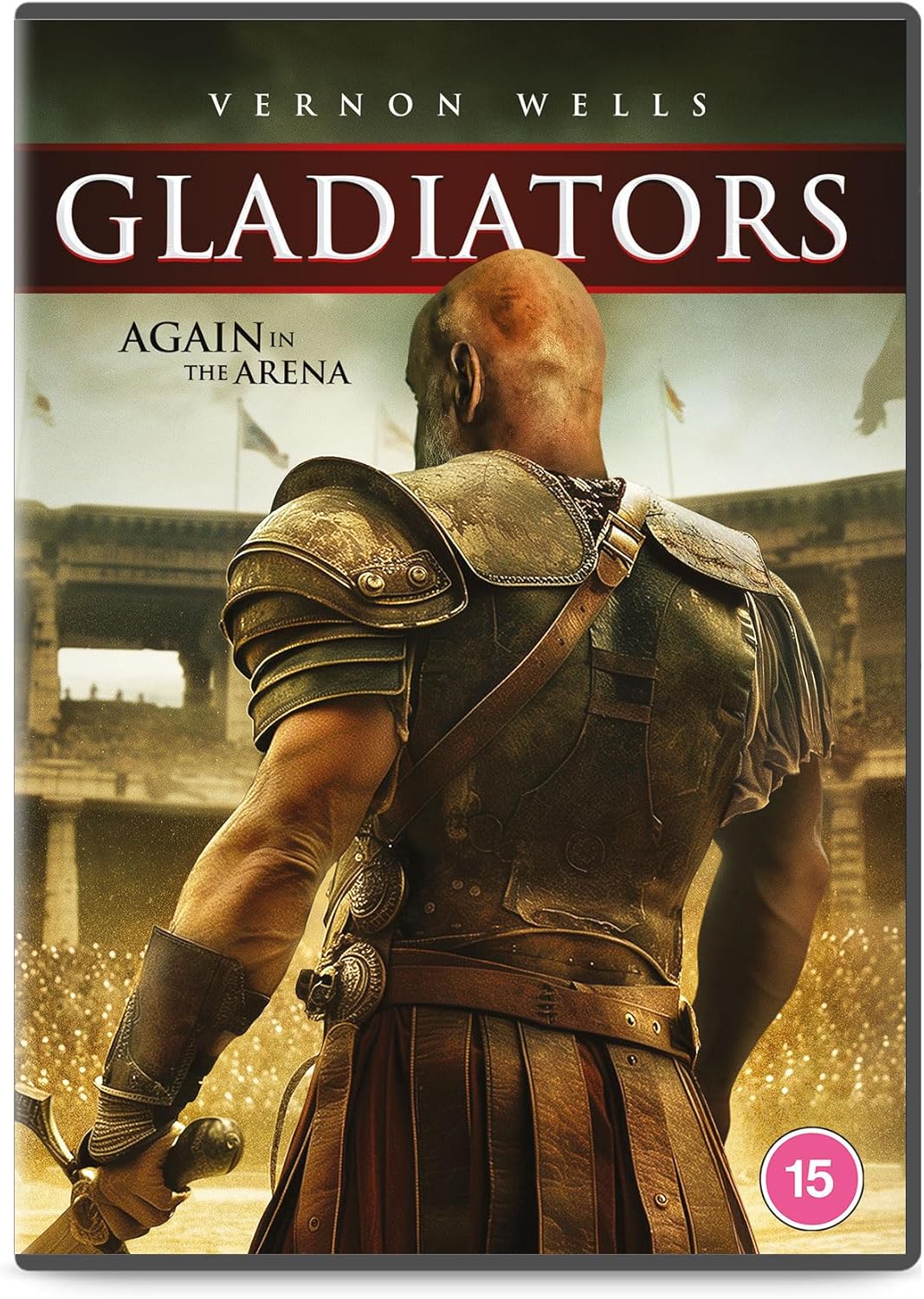 DVD cover for "Gladiators" featuring a gladiator’s back and arena scene.