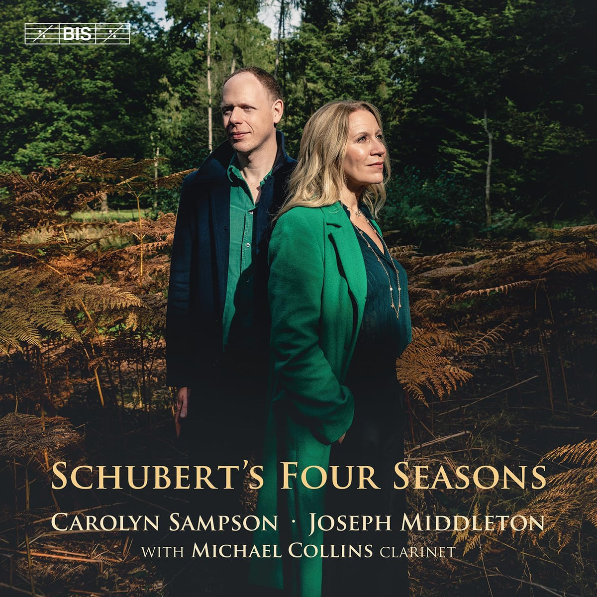 CD cover featuring two people in a forest with text: Schubert’s Four Seasons.
