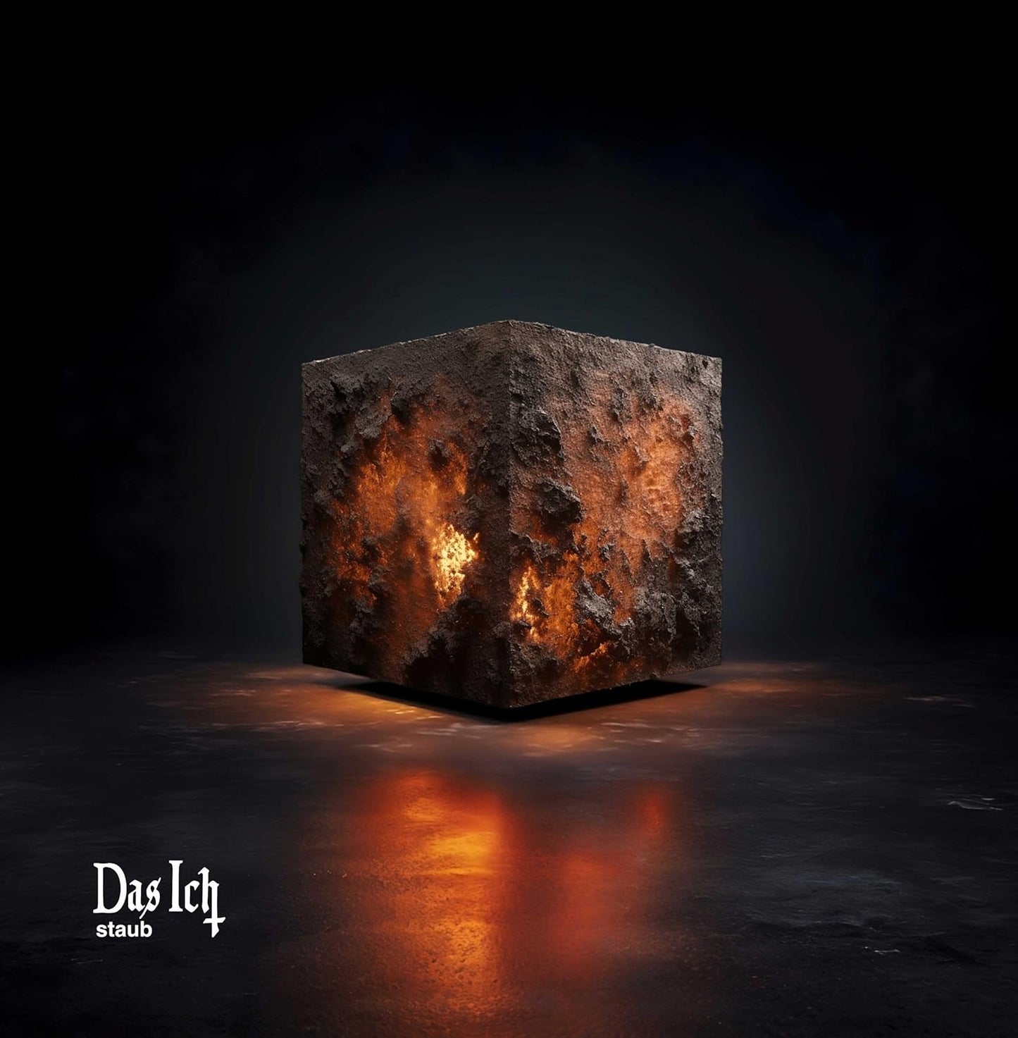 Dark album cover featuring a textured, glowing cube with "Das Ich" text.