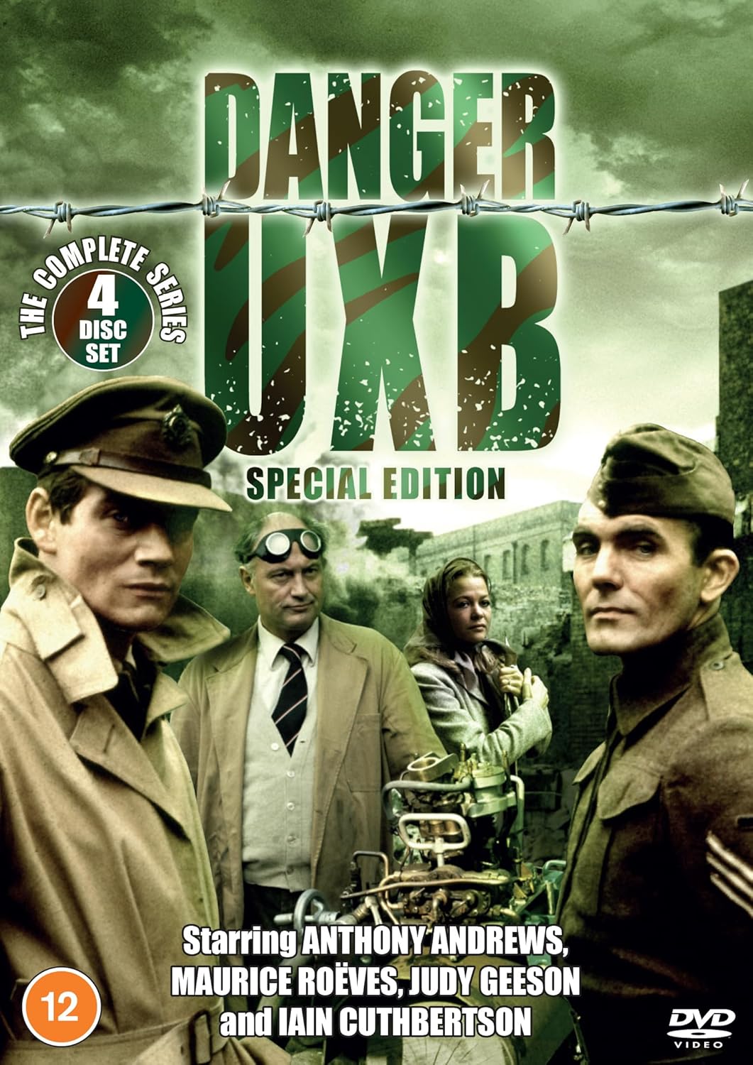 “Danger UXB” DVD cover featuring actors and bomb disposal imagery.