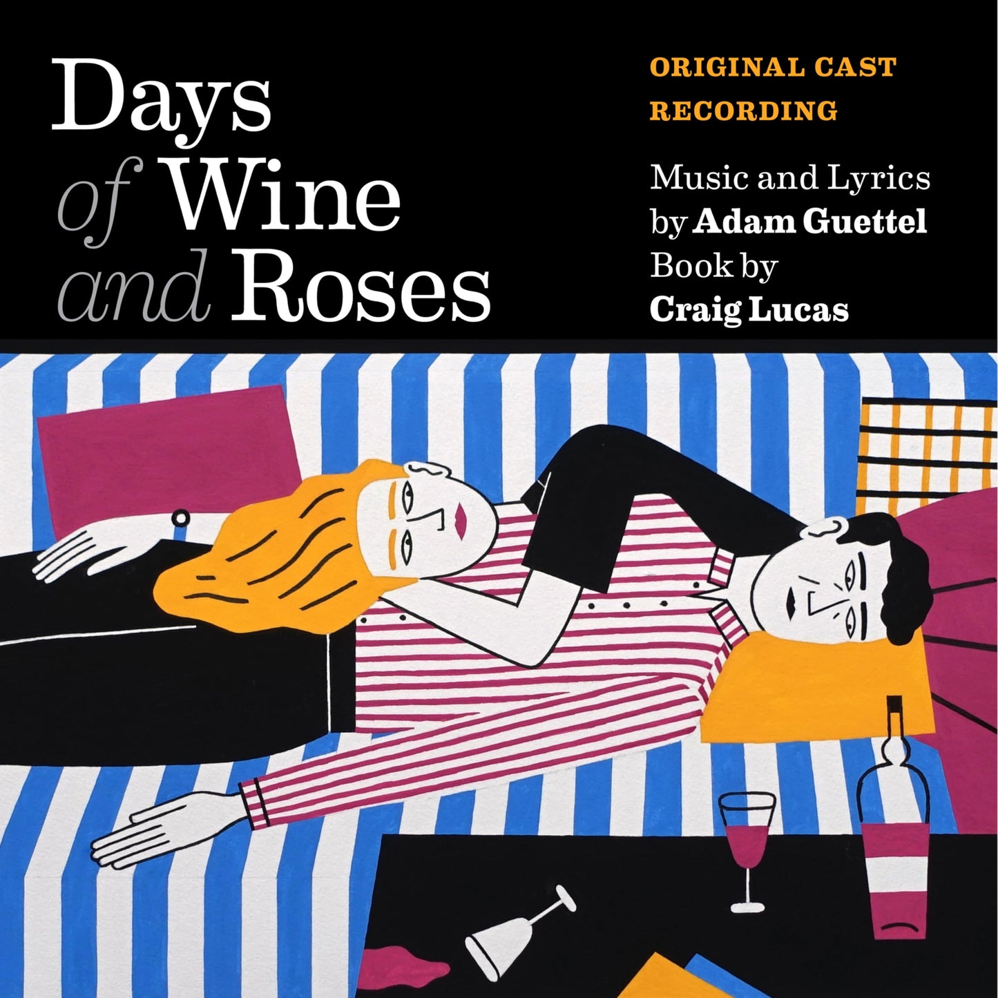 “Days of Wine and Roses” CD cover with figures on striped chaise lounge.