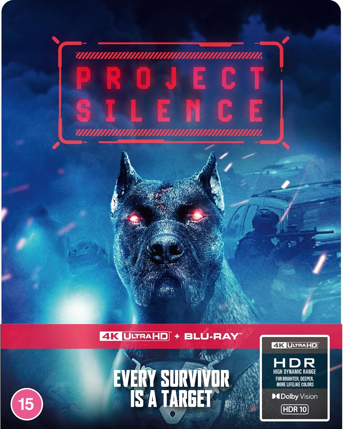 Project Silence" 4K UHD & Blu-ray cover featuring a black wolf and soldiers.