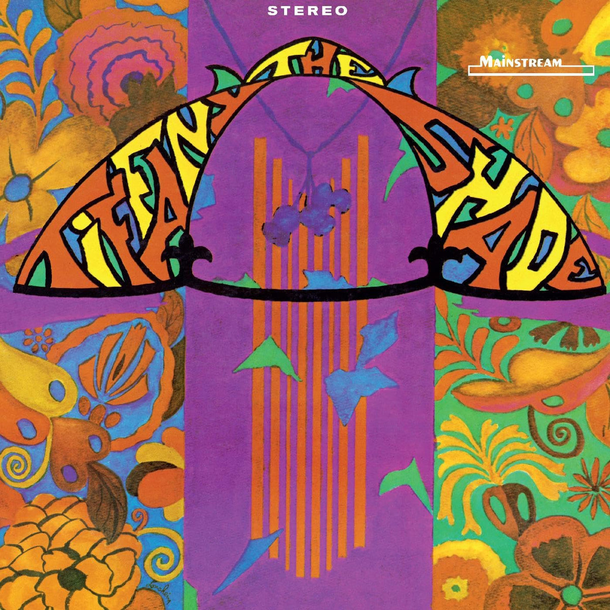 Psychedelic album cover featuring colorful fish and floral designs on purple.