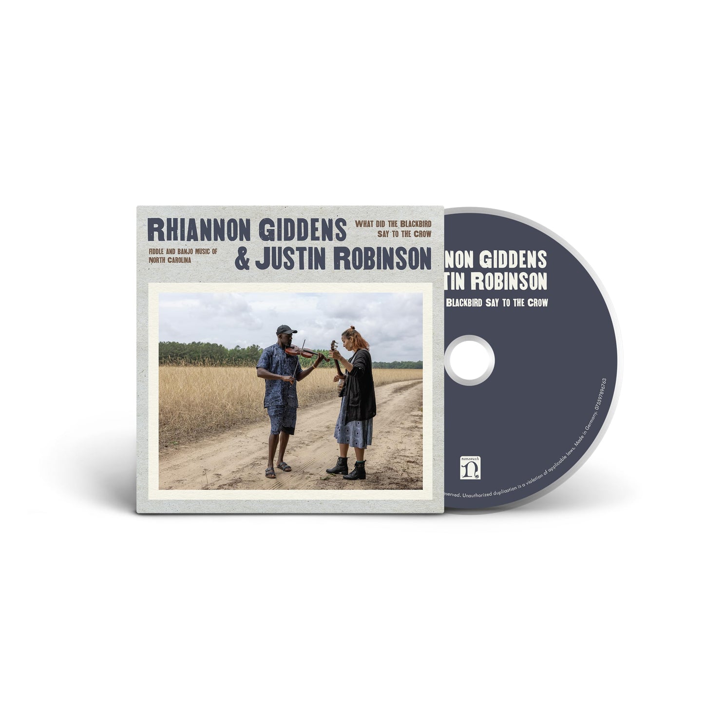CD cover featuring Rhiannon Giddens and Justin Robinson in a field.